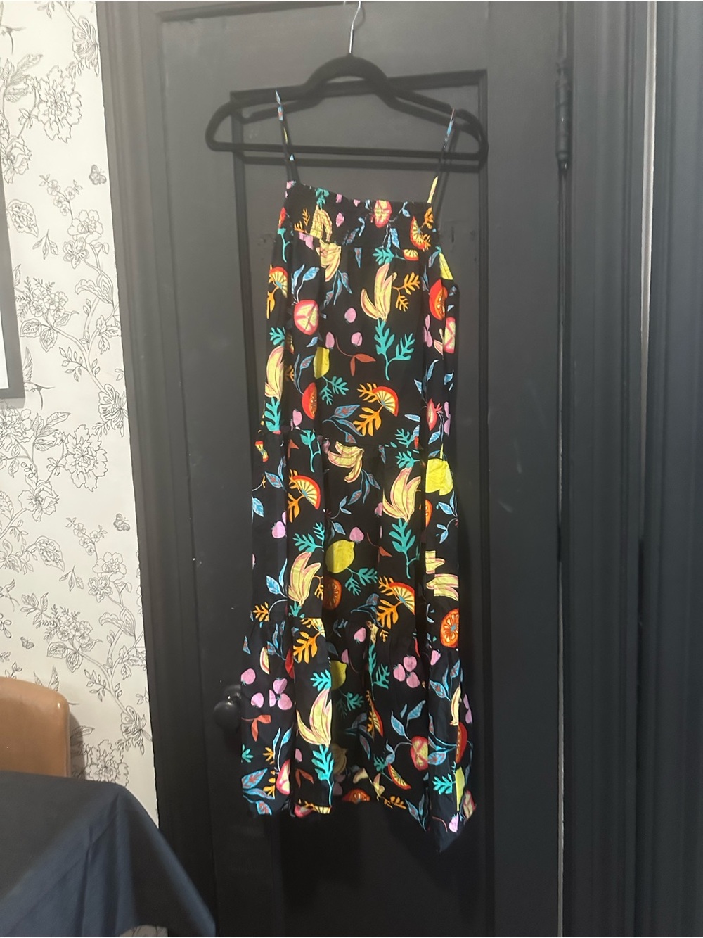 J. Crew Black Floral Maxi Dress with Bright Multicolor Print- SM